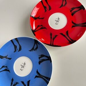 R Toledo Nordstrom Signed Ceramic Saucers Red Blue Fashion Art Plates
